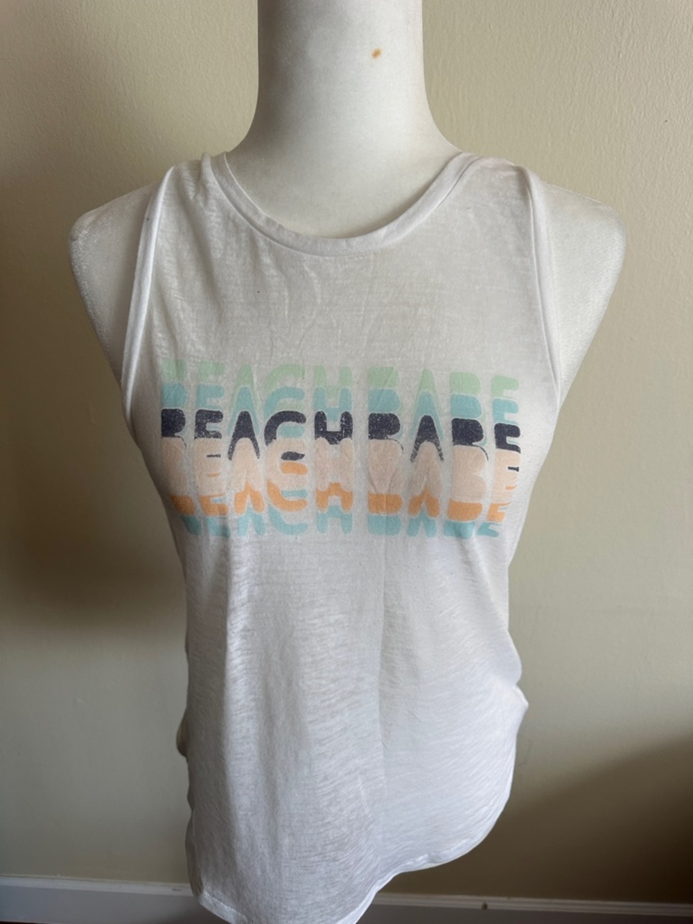 aerie White Graphic Tank with Pastel Multi-Color Print
